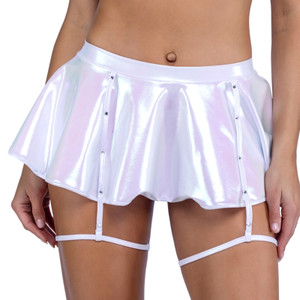 Metallic Iridescent Rhinestone Mini Skirt