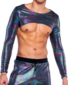 Men's Rainbow Shimmer Camo Long Sleeve Crop Top Men's Rainbow Shimmer Camo Long Sleeve Crop Top