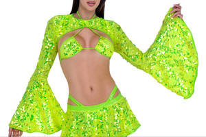 Sequined Bell Sleeve Shrug