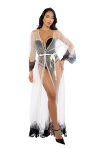 Sheer Mesh & Lace Floor Length Robe