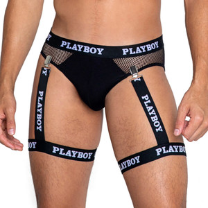 Playboy Men's Dark Room Suspender Fishnet Briefs