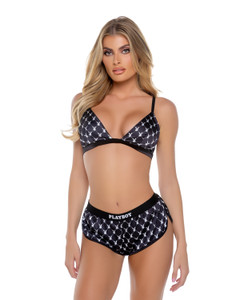 Playboy Bunny Satin Lounge Bralette & Shorts Set Playboy Bunny Satin Lounge Bralette & Shorts Set