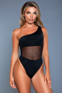 One Shoulder Asymmetrical Mesh Brazilian Swimsuit