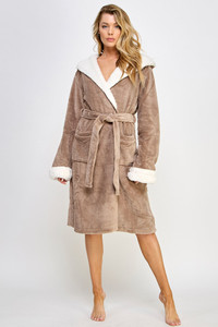 Plush Fleece Hooded Knee Length Robe