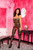 Striped Bandage Print Crotchless Bodystocking