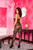 Striped Bandage Print Crotchless Bodystocking