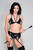 Wet Look Strappy Bra, Garter Belt and G-String
