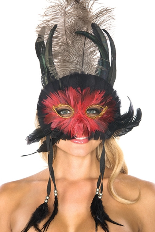 Red and Black Feather Mask