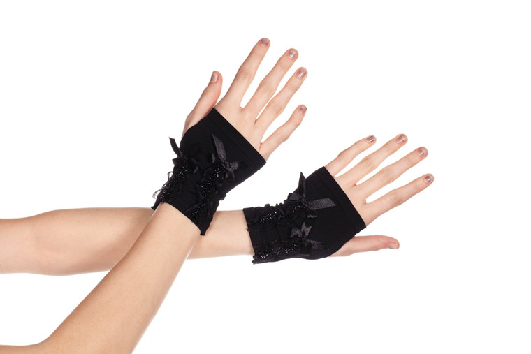 Fingerless Gloves with Satin Lace