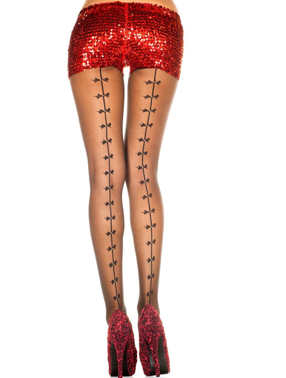 Sheer Pantyhose with Rhinestone Bow Back Seam