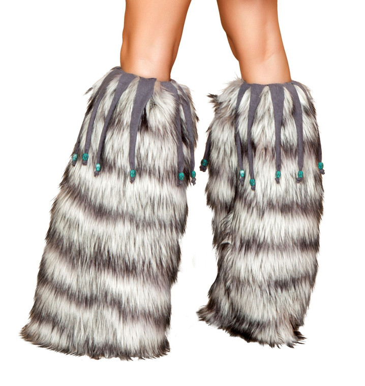 Furry Leg Warmers with Beaded Fringe