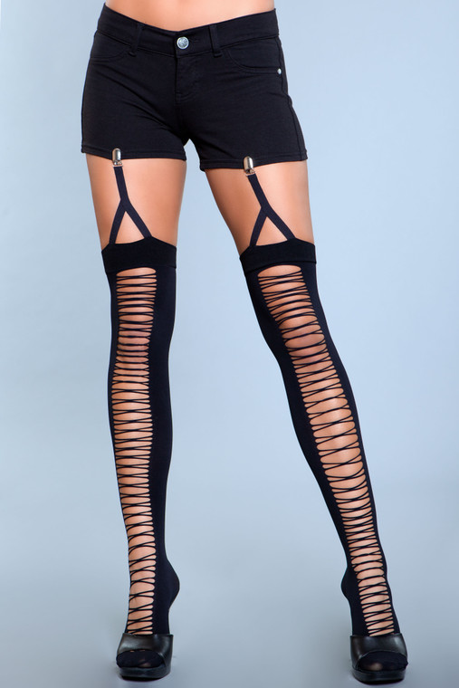 Lace Up Illusion Garter Clip Thigh Highs