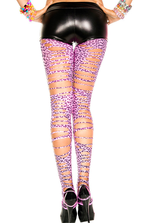 Tattered Leopard Print Footless Tights