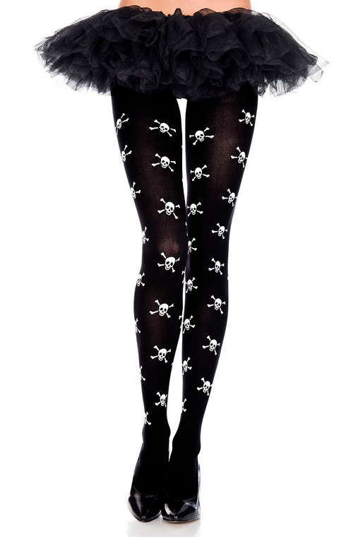 Skull and Crossbones Print Pantyhose