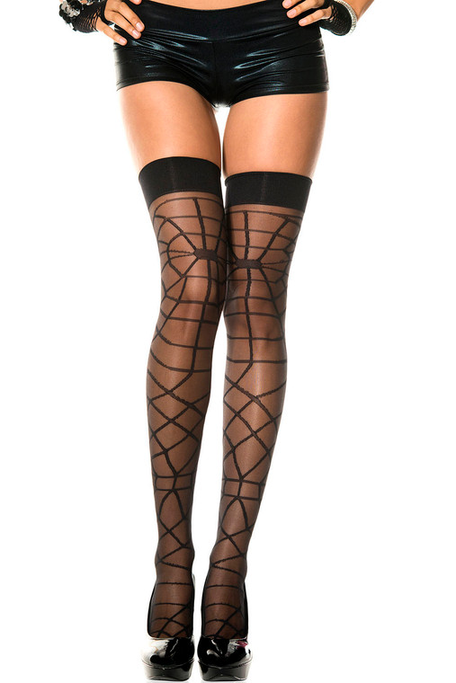 Woven Spiderweb Sheer Thigh High Stockings