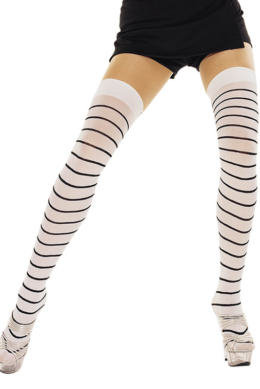Thin Striped Opaque Thigh High Stockings
