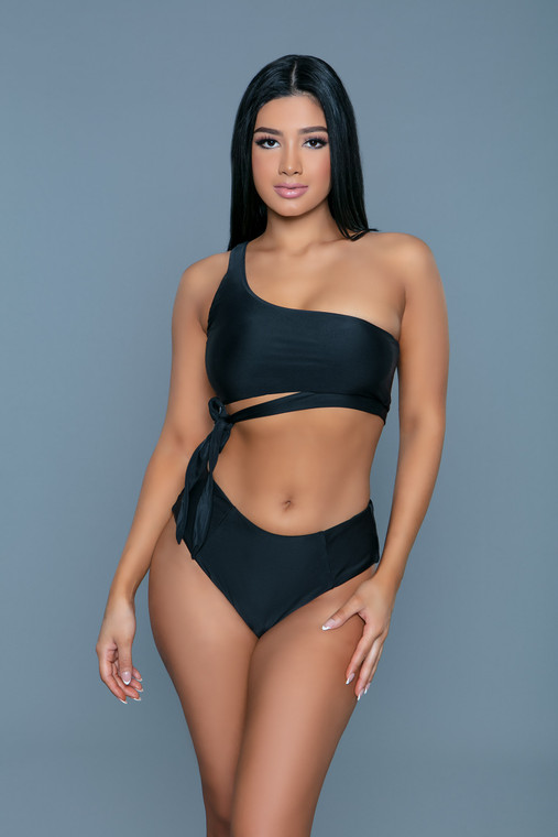 One Shoulder Tie Side High Waisted Bikini Set