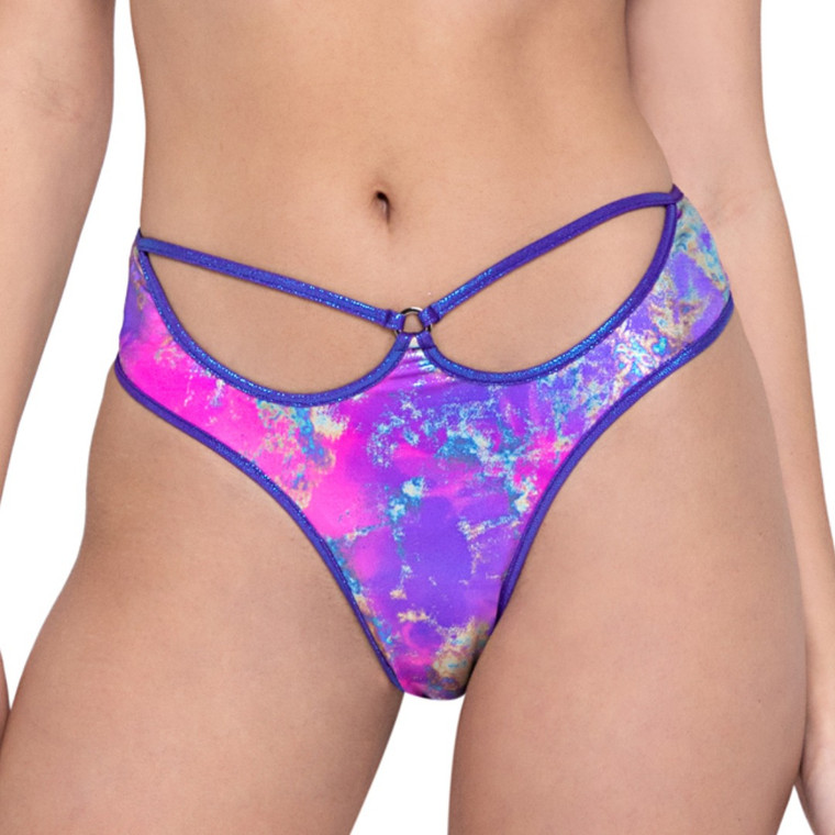 Metallic Tie Dye Strappy Thong Bikini Bottom