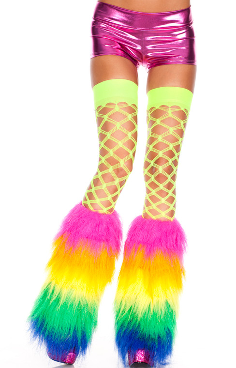 Rainbow Furry Knee High Leg Warmers