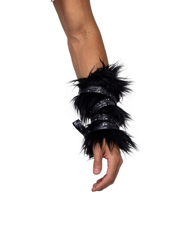 Strappy Faux Fur Wrist Cuffs