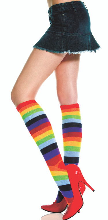 Rainbow Striped Acrylic Knee High Socks