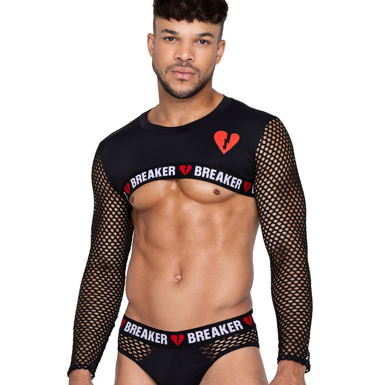 Men's Heartbreaker Long Fishnet Sleeve Crop Top