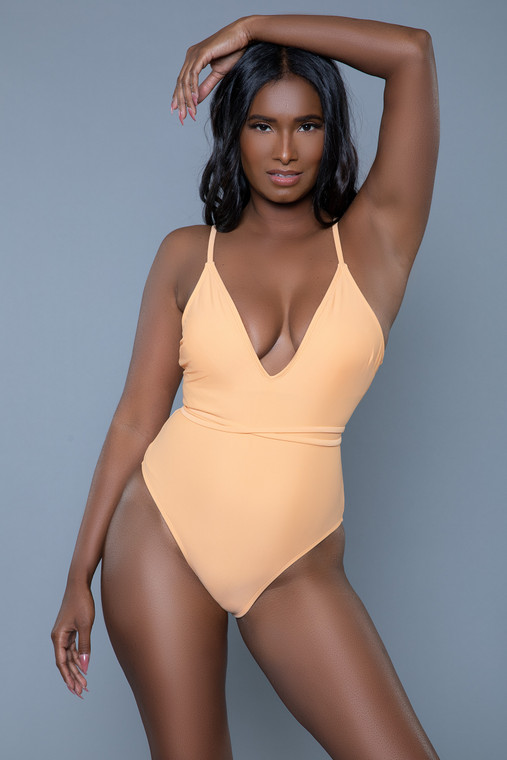 Plunging V-Neck Criss-Cross Strap Cheeky Swimsuit