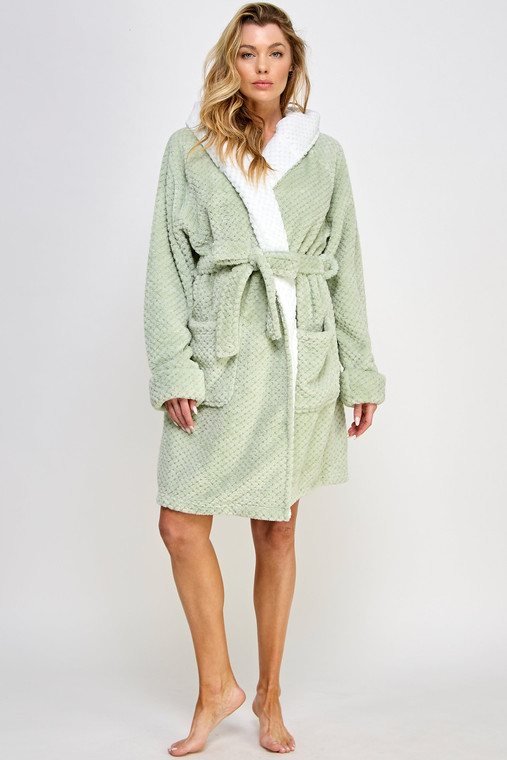 Hooded Jacquard Plush Knee Length Robe