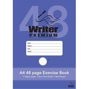 WRITER PREMIUM EXERCISE BOOK A4 48pgs 70gsm 8mm Feint Ruled - Star 297x210mm