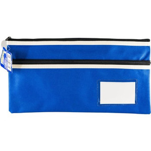 PENCIL CASE POLYESTER 2 ZIP WITH NAME CARD - 35X18CM - BLUE