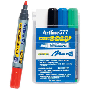 ARTLINE 517/577 DRYSAFE WHITEBOARD MARKERS Drysafe Med Bullet Wallet of 4