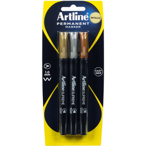 ARTLINE SUPREME MARKERS Metallic Gold/Silver/Bronze Ass Pack of 3