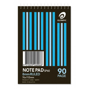 Olympic Spiral Note Pad SP60 76 x 112mm 90 Page 8mm Ruled (142455)