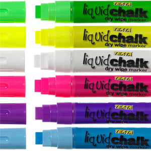 TEXTA LIQUID CHALK MARKERS Dry Wipe Asst 15mm Chisel Nib, Wallet 4
