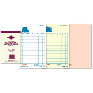 ZIONS RESTAURANT DOCKET BOOKS CBT Trip C/Less 170x100mm, 17 Lines, 25 Sets