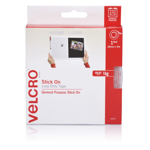 Velcro Stick On Loop Only 25mm x 5m White, Each