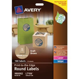 L7106 BROWN KRAFT ROUND LABEL 12UP 60mmD 15/pack