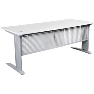 SUMMIT COMPLETE DESK Silver Frame, Modesty Panel 1800mm White Top