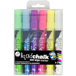 TEXTA LIQUID CHALK MARKERS Wet Wipe Asst 4.5mm Bullet Nib Wallet of 6