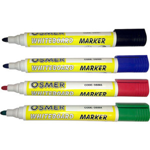 OSMER BULLET POINT WHITEBOARD MARKERS DOZEN - ASSORTED 4 COLOURS Pk12