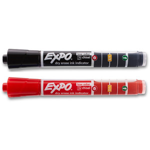 EXPO WHITEBOARD MARKER Ink Indicator, Black & Red Chisel, Pack of 2
