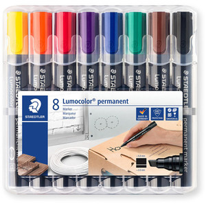 Staedtler 350 Lumocolor Permanent Marker 2.0 - 5.0mm Chisel Point Assorted Colours Wallet of 8