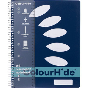 COLOURHIDE 5 SUBJECT BOOK A4 250 PAGE NAVY *** While Stocks Last ***