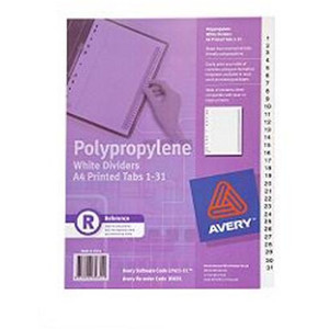 AVERY L7411 31 DIVIDERS PP A4 1-31 Index Tabs White