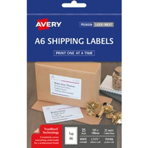 AVERY A6 SHIPPING LABELS L7175FY 1L/P/Sht 105x148mm Fluoro Yellow Pack of 25 (Pack of 20)