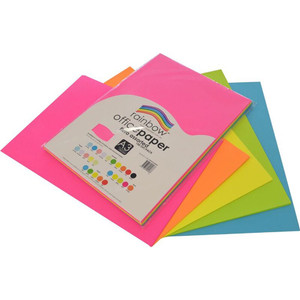 RAINBOW 75GSM OFFICE PAPER A3 5 Fluoro Assorted Pack of 100