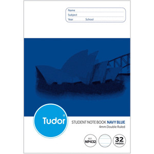TUDOR NOTEBOOKS NSW PRIMARY 32Pg Port 4mm Dbl Ruled Navy 197740