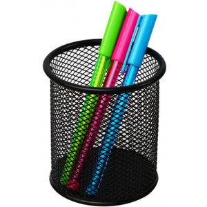 ITALPLAST MESH PEN & PENCIL HOLDER BLACK 83mm (D) x 100mm (H)