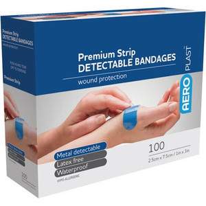 AEROPLAST Premium Detectable X-Wide Strip 7.5 x 2.5cm, Box of 100
