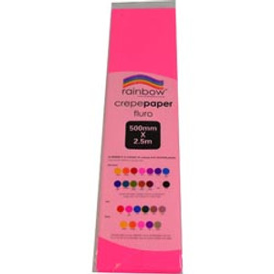 RAINBOW FLURO CREPE PAPER 500mmx2.5m Pink (Pack of 12)